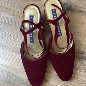 HILLARD & HANSEN VINTAGE Y2K 90s 00s STRAPPY BURGENDY  VELVET HEELS SZ 8M